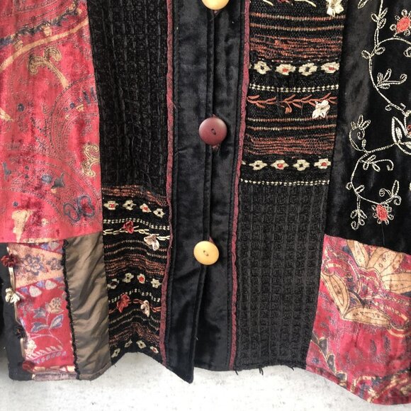 Retro Jacket Womens Medium Black Patchwork Velvet Embroidered Bohemian Tapestry - Picture 9 of 16